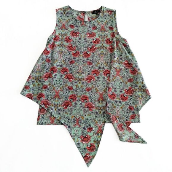 LABEL RACHEL RACHEL ROY FLORAL BLOUSE SIZE M HI-LO TIE FRONT SLEEVELESS - Picture 1 of 7
